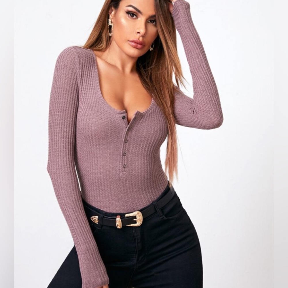 Mauve Waffle Knit Henley